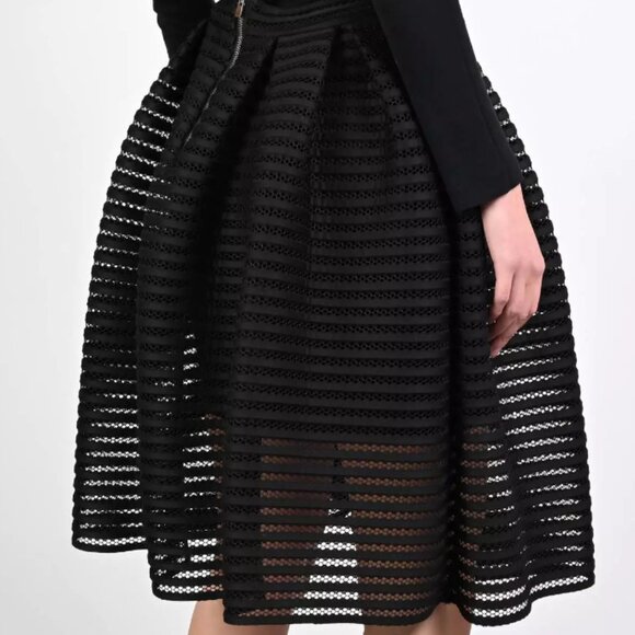 Maje Black Mesh Stripe 3D A-Line Midi Skirt (Model Jam/James) - Picture 2 of 8